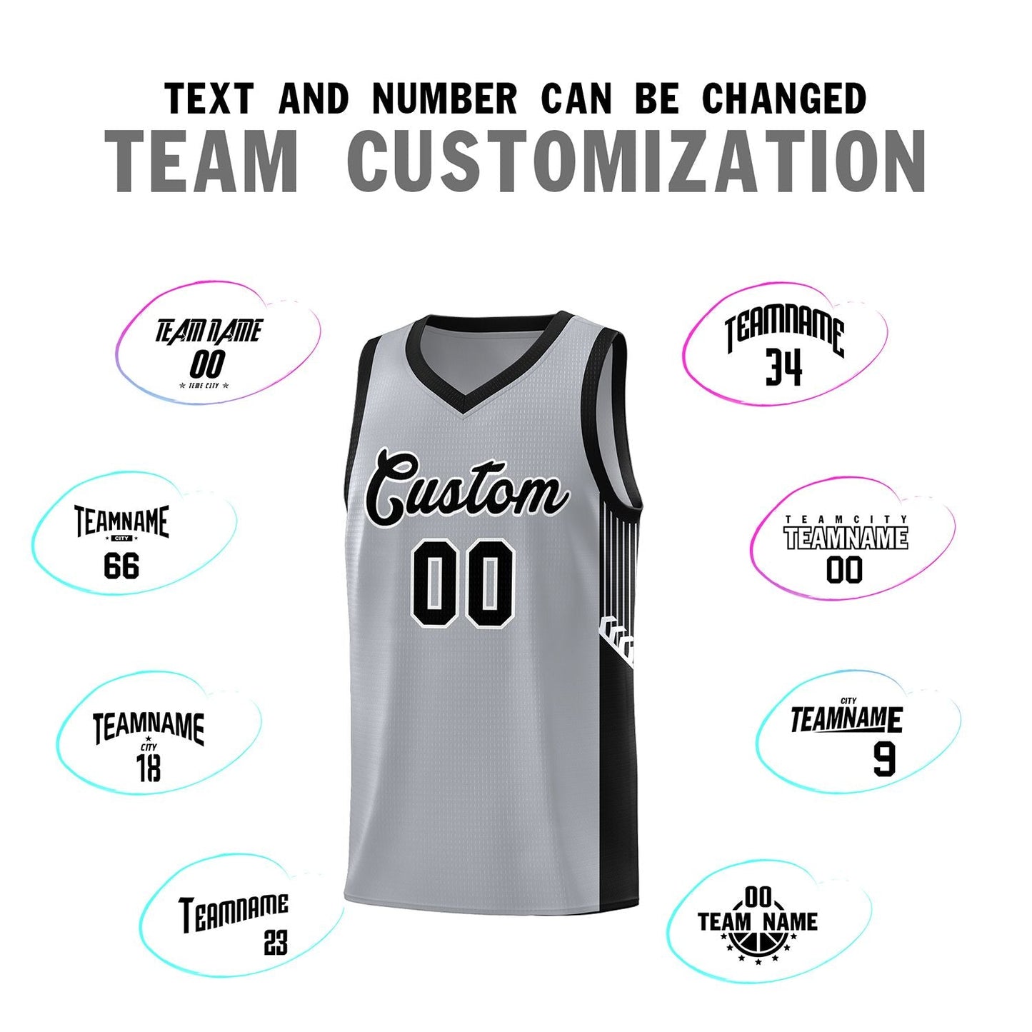 Custom Gray Black-White Side Stripe Fashion Sports Uniform Basketball Jersey