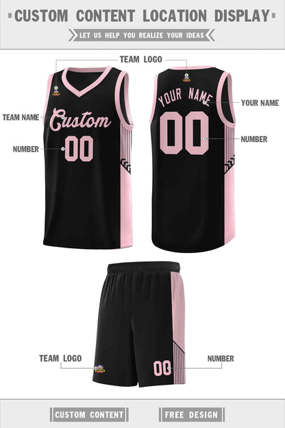 Custom Black Pink Side Stripe Fashion Sports Uniform Basketball Jersey