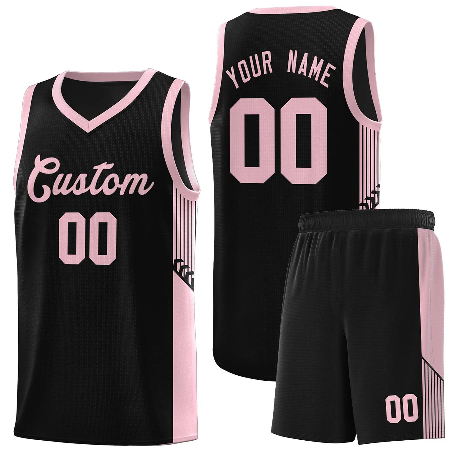 Custom Black Pink Side Stripe Fashion Sports Uniform Basketball Jersey