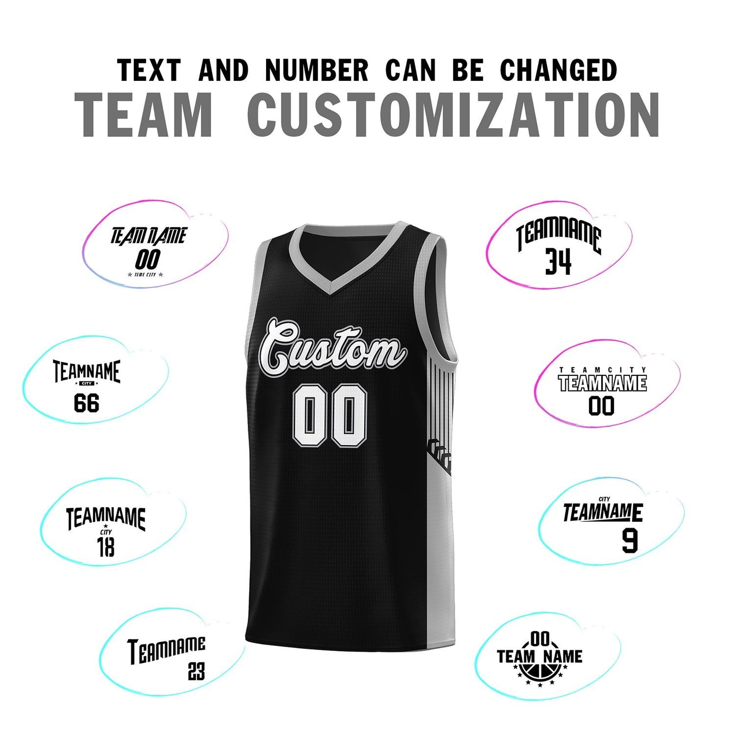 Custom Black White Side Stripe Fashion Sports Uniform Basketball Jersey