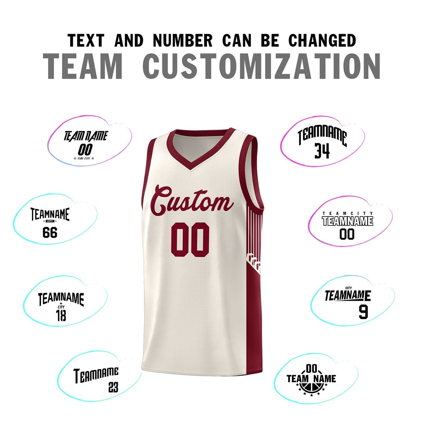 Custom Khaki Crimson Side Stripe Fashion Sports Uniform Basketball Jersey