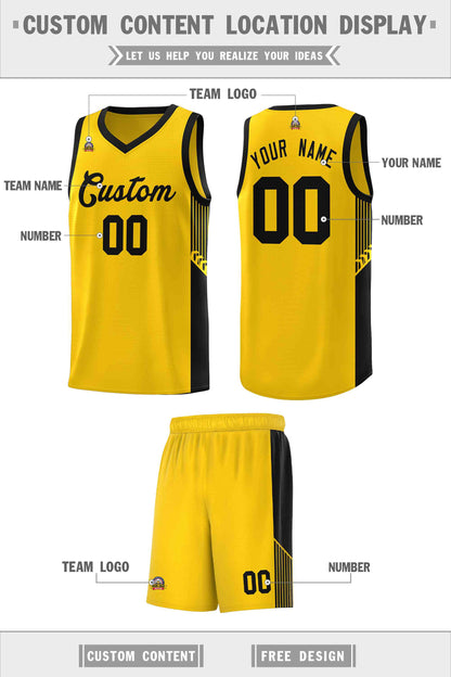 Custom Gold Black Side Stripe Fashion Sports Uniform Basketball Jersey