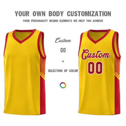 Custom Gold Red-White Side Stripe Fashion Sports Uniform Basketball Jersey