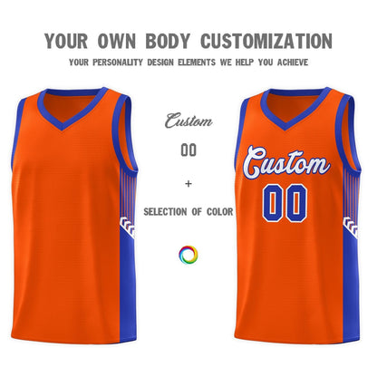 Custom Orange White-Royal Side Stripe Fashion Sports Uniform Basketball Jersey