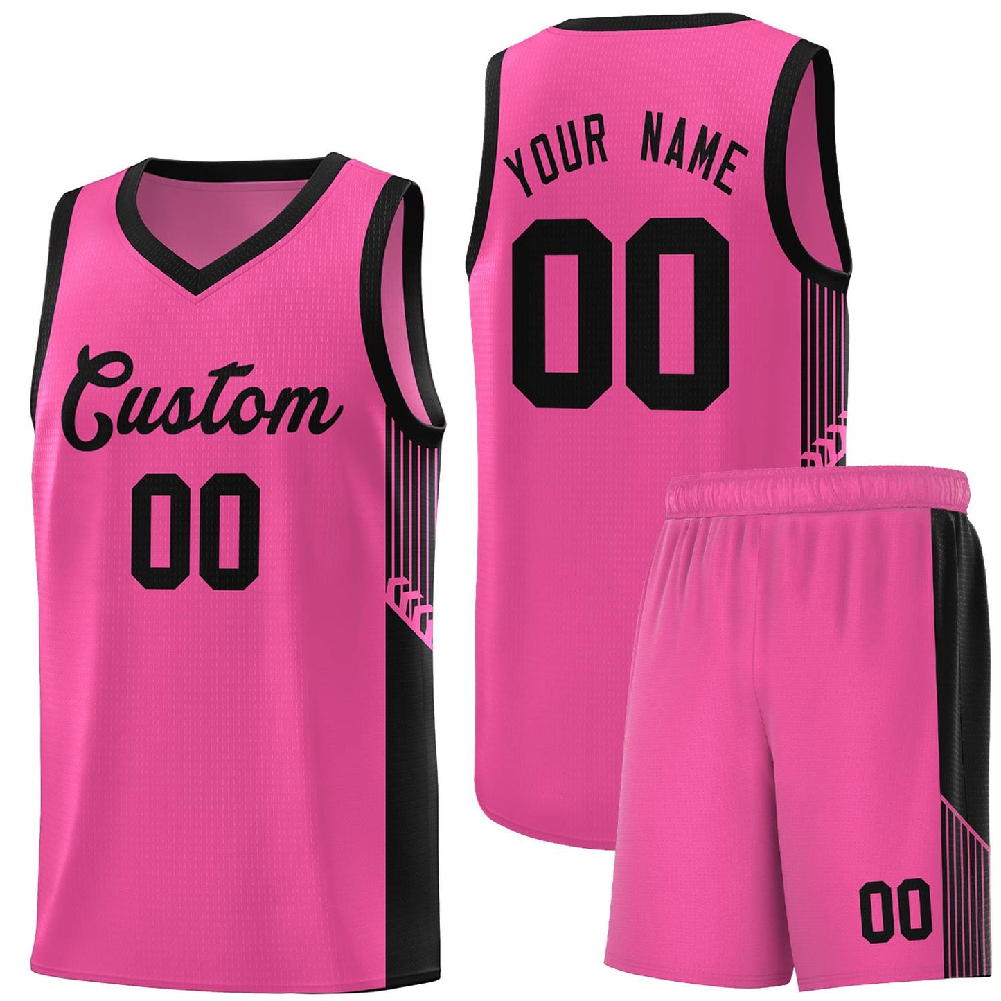 Custom Pink Black Side Stripe Fashion Sports Uniform Basketball Jersey