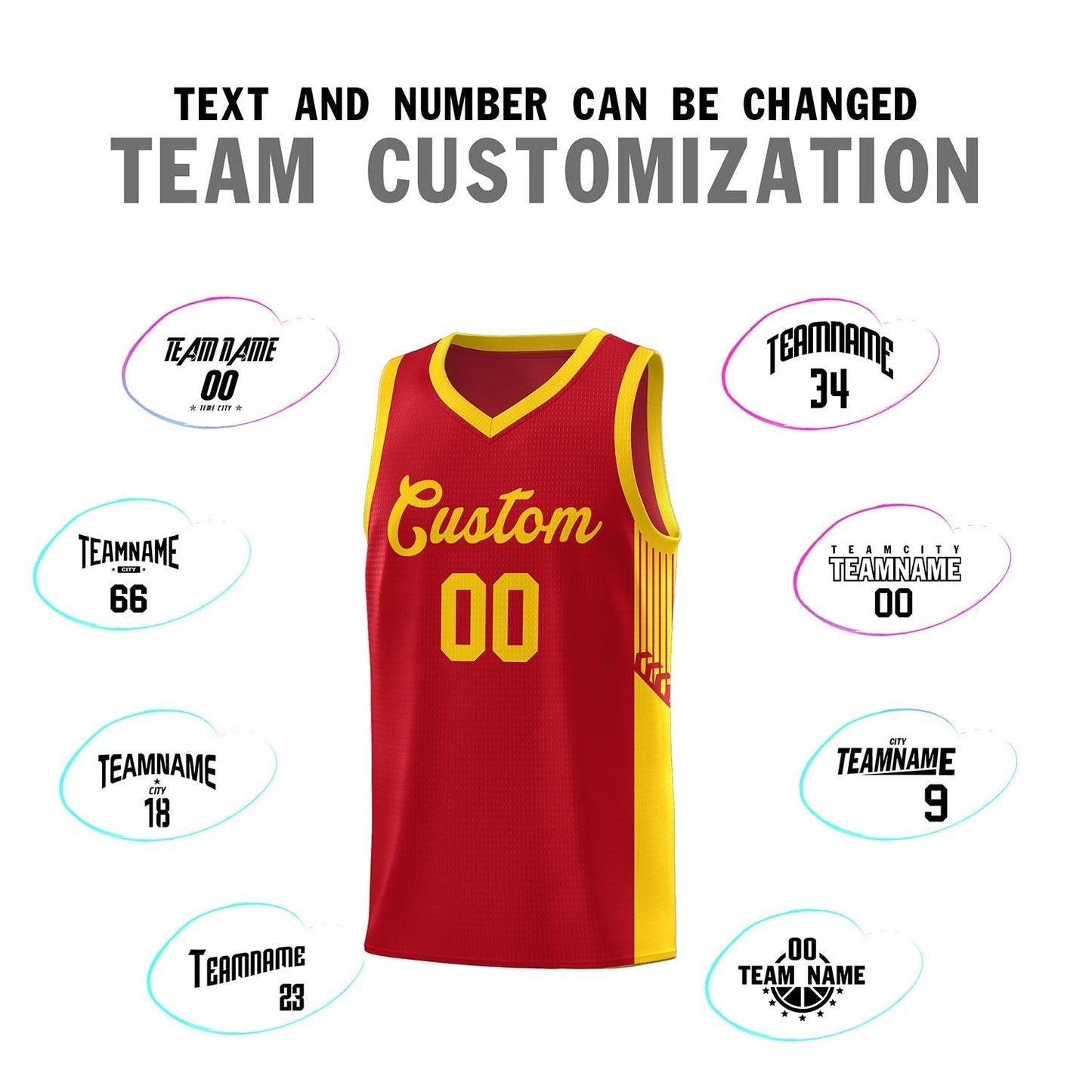 Custom Red Gold Side Stripe Fashion Sports Uniform Basketball Jersey