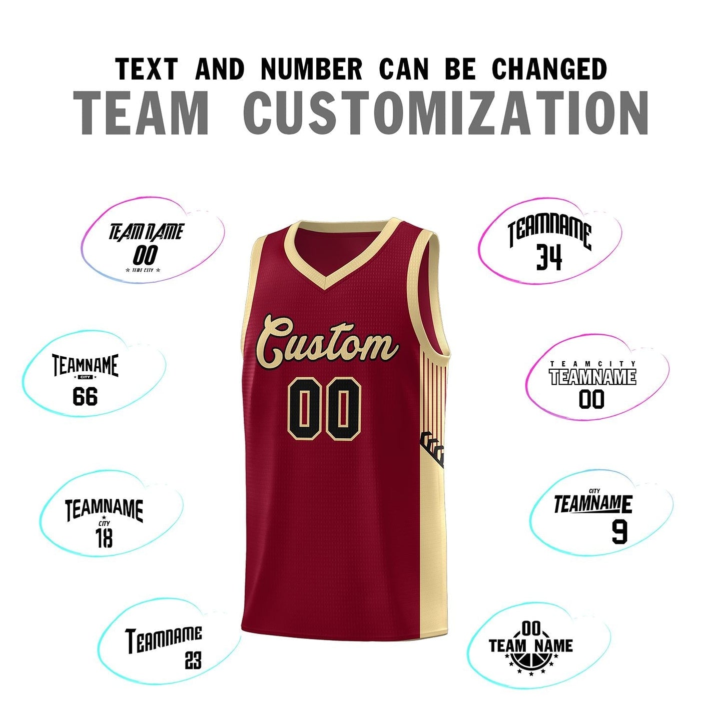 Custom Crimson Khaki-Black Side Stripe Fashion Sports Uniform Basketball Jersey