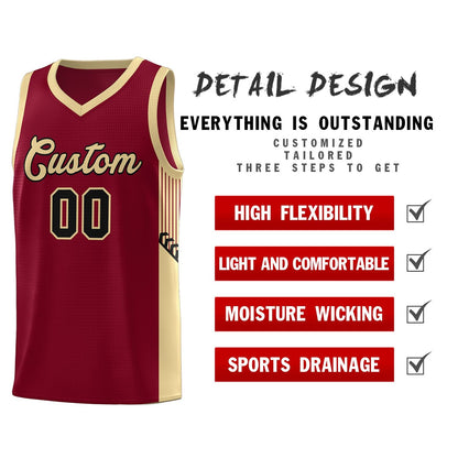 Custom Crimson Khaki-Black Side Stripe Fashion Sports Uniform Basketball Jersey