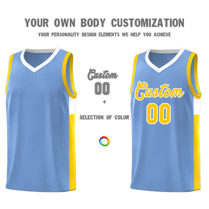 Custom Light Blue Gold-White Side Two-Tone Classic Sports Uniform Basketball Jersey