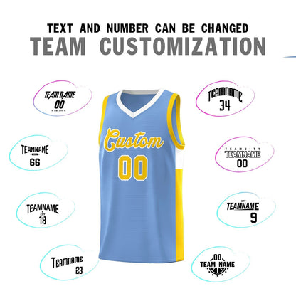 Custom Light Blue Gold-White Side Two-Tone Classic Sports Uniform Basketball Jersey