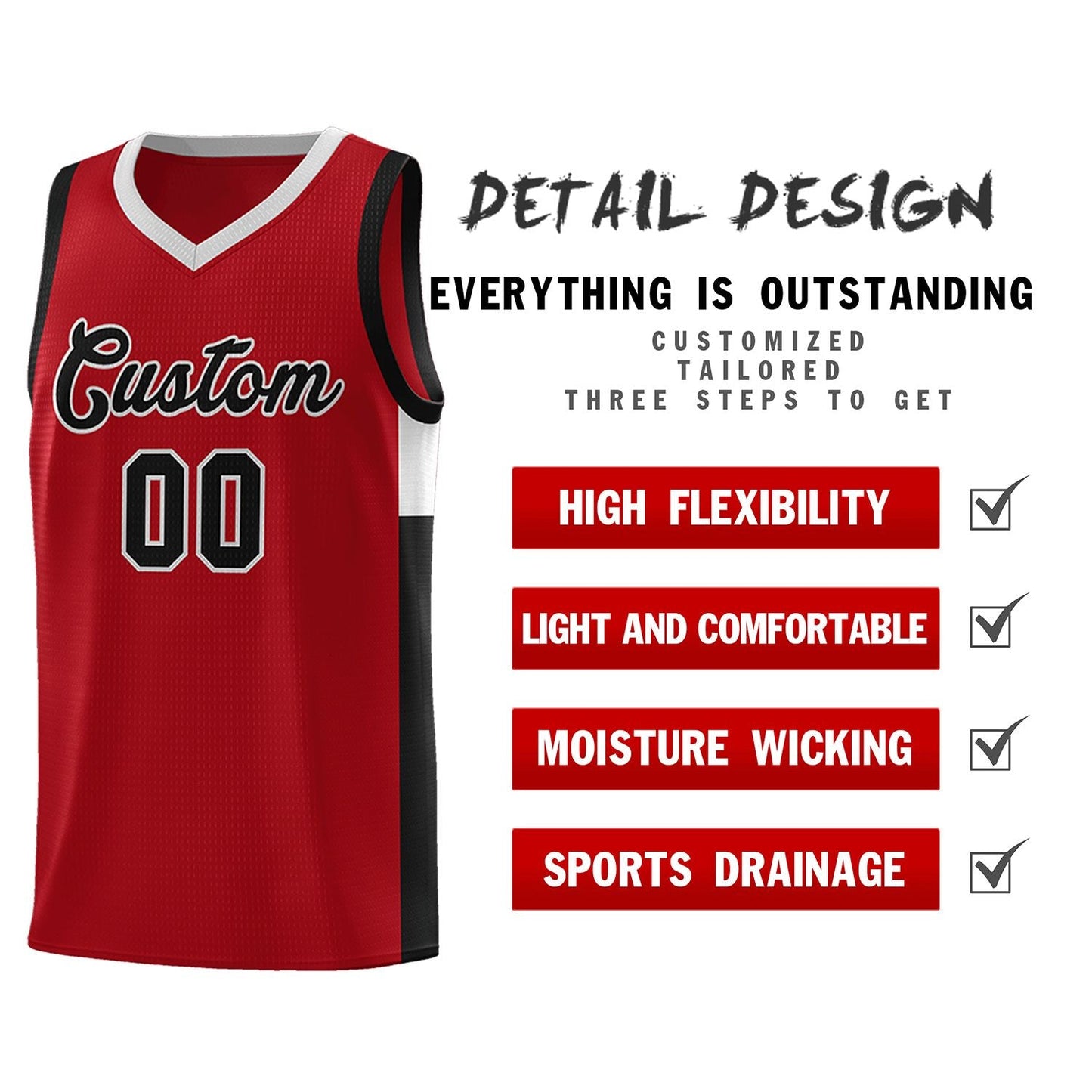 Custom Red Black-Gray Side Two-Tone Classic Sports Uniform Basketball Jersey