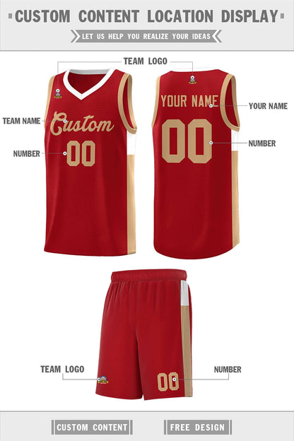 Custom Red Old Gold-White Side Two-Tone Classic Sports Uniform Basketball Jersey