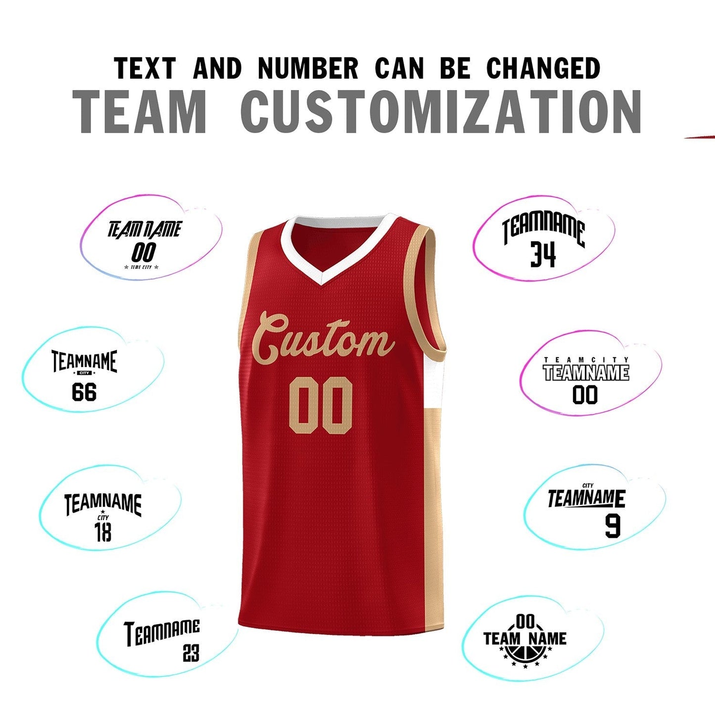 Custom Red Old Gold-White Side Two-Tone Classic Sports Uniform Basketball Jersey