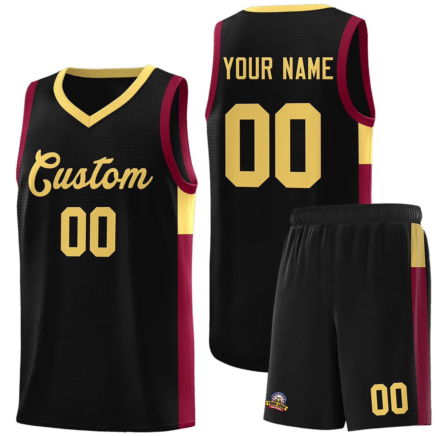 Custom Black Khaki-Crimson Side Two-Tone Classic Sports Uniform Basketball Jersey