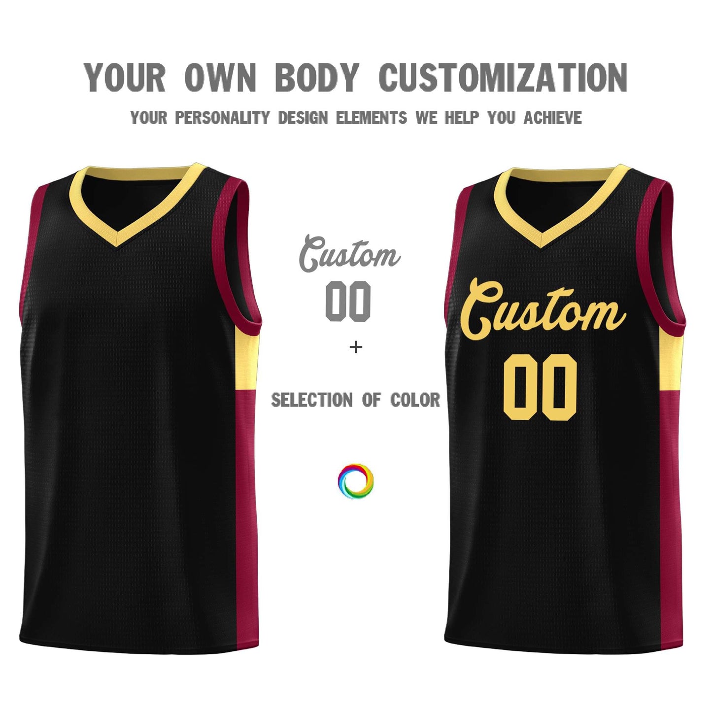 Custom Black Khaki-Crimson Side Two-Tone Classic Sports Uniform Basketball Jersey