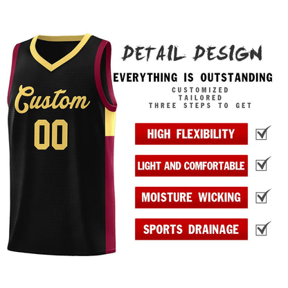 Custom Black Khaki-Crimson Side Two-Tone Classic Sports Uniform Basketball Jersey