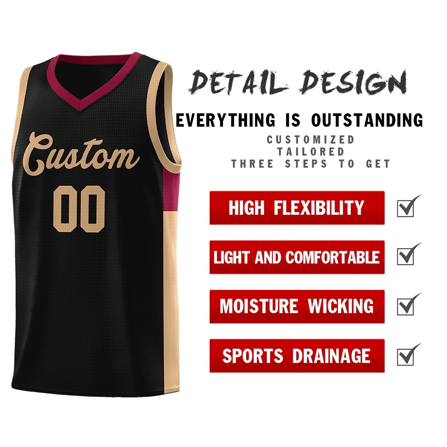 Custom Black Old Gold-Crimson Side Two-Tone Classic Sports Uniform Basketball Jersey