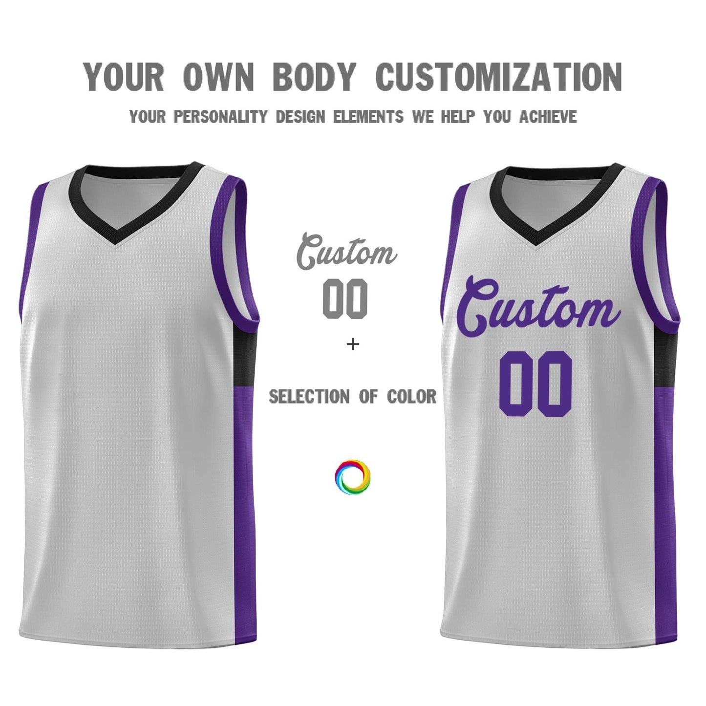 Custom Gray Purple-Black Side Two-Tone Classic Sports Uniform Basketball Jersey