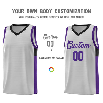 Custom Gray Purple-Black Side Two-Tone Classic Sports Uniform Basketball Jersey