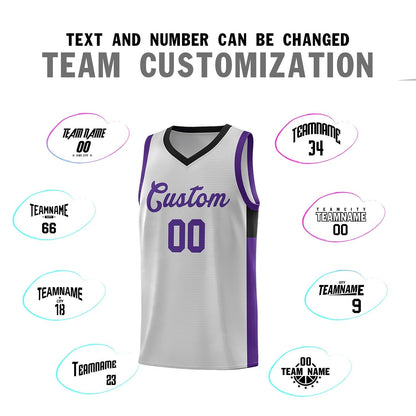 Custom Gray Purple-Black Side Two-Tone Classic Sports Uniform Basketball Jersey