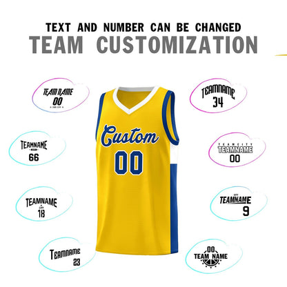 Custom Gold Royal-White Side Two-Tone Classic Sports Uniform Basketball Jersey