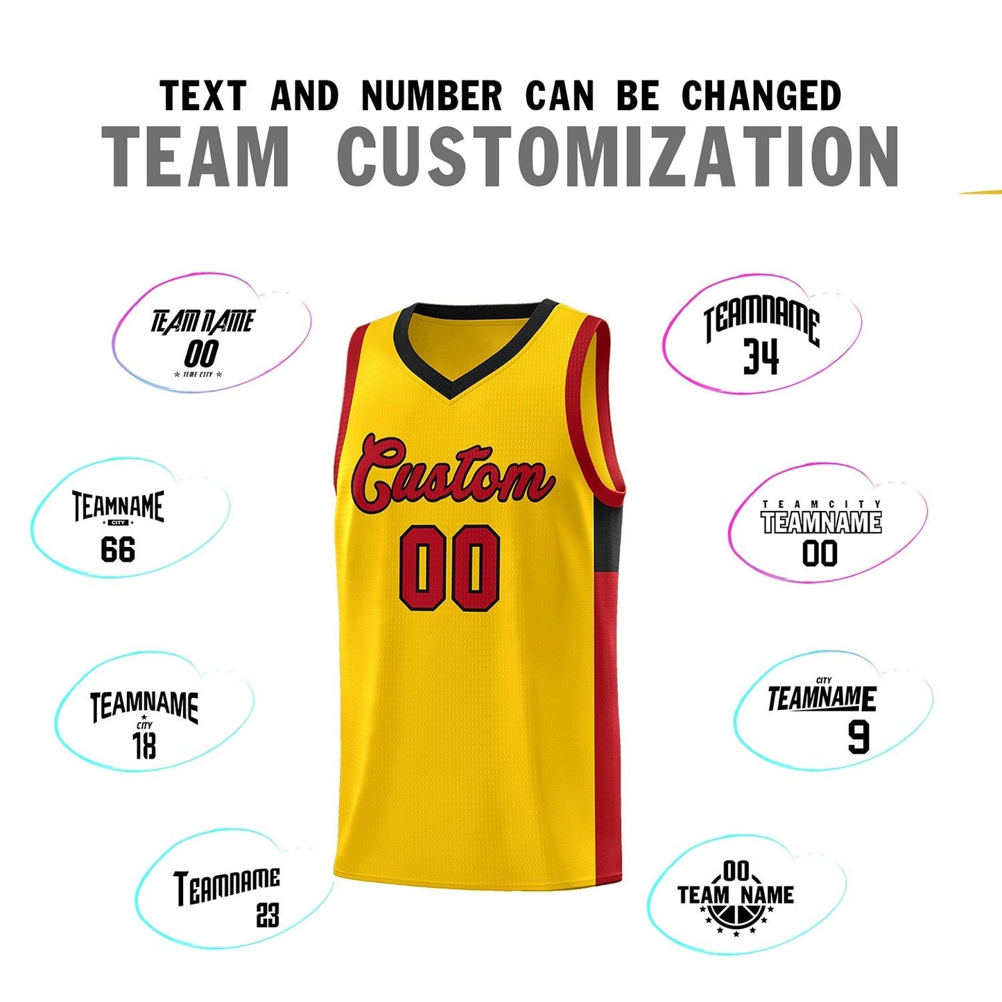 Custom Gold Red-Black Side Two-Tone Classic Sports Uniform Basketball Jersey