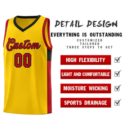 Custom Gold Red-Black Side Two-Tone Classic Sports Uniform Basketball Jersey