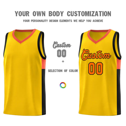 Custom Gold Orange-Black Side Two-Tone Classic Sports Uniform Basketball Jersey