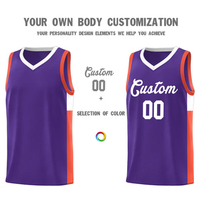 Custom Purple White-Orange Side Two-Tone Classic Sports Uniform Basketball Jersey