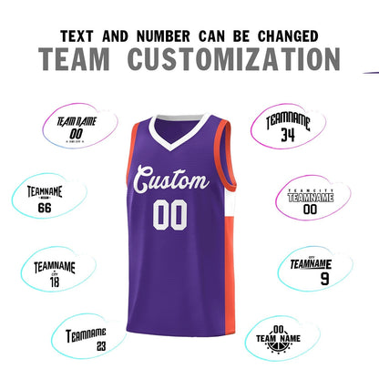 Custom Purple White-Orange Side Two-Tone Classic Sports Uniform Basketball Jersey