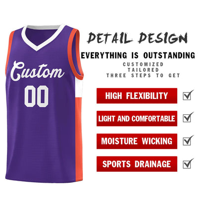 Custom Purple White-Orange Side Two-Tone Classic Sports Uniform Basketball Jersey