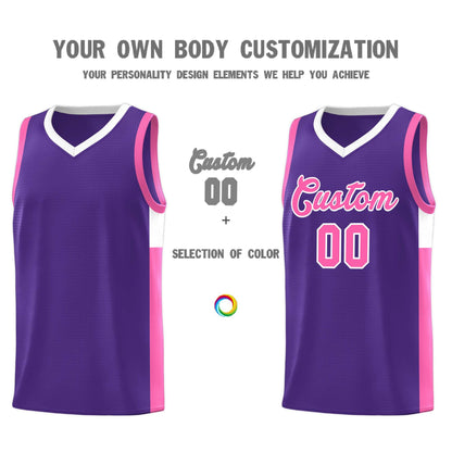 Custom Purple Pink-White Side Two-Tone Classic Sports Uniform Basketball Jersey