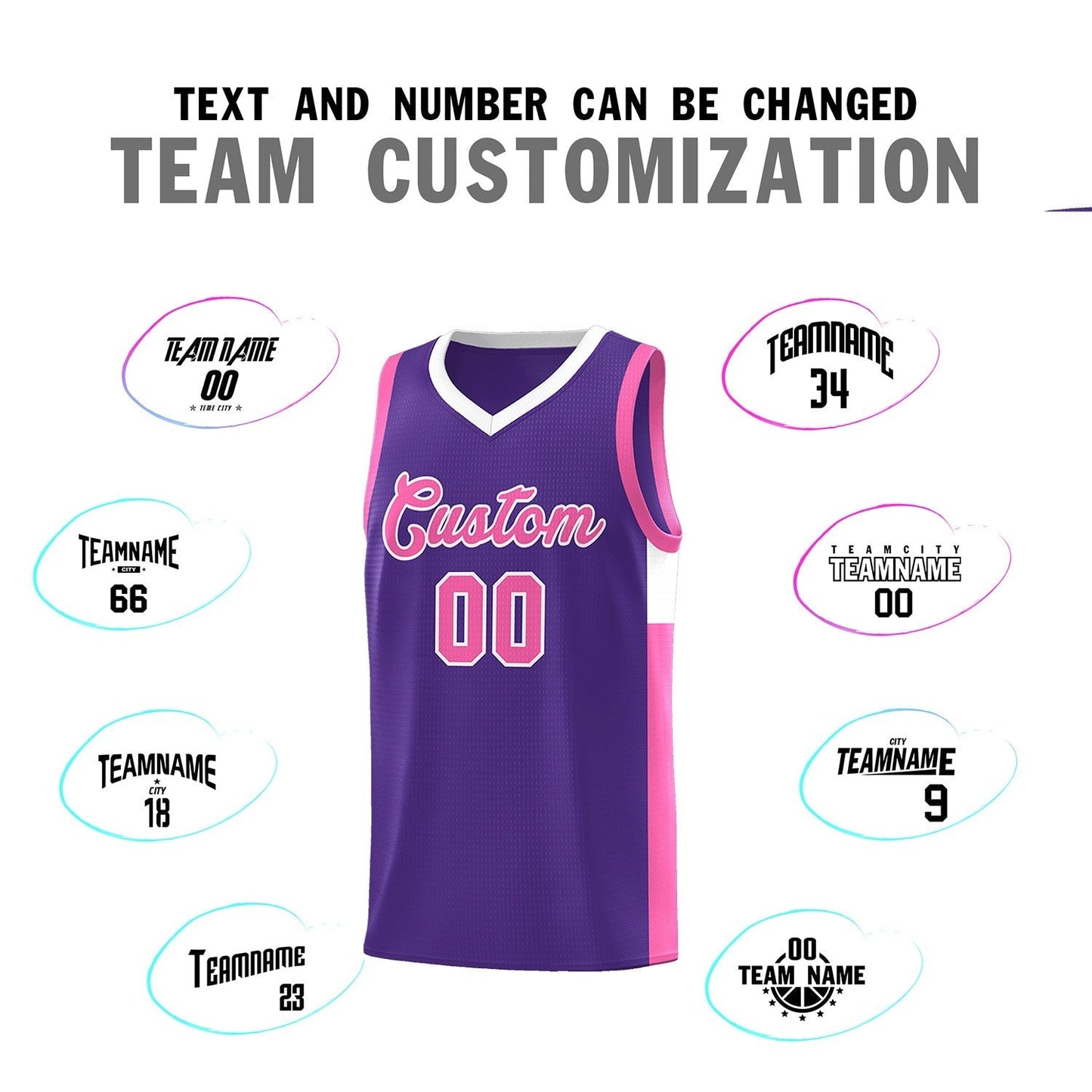 Custom Purple Pink-White Side Two-Tone Classic Sports Uniform Basketball Jersey