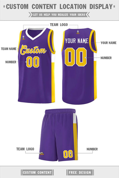 Custom Purple Gold-White Side Two-Tone Classic Sports Uniform Basketball Jersey