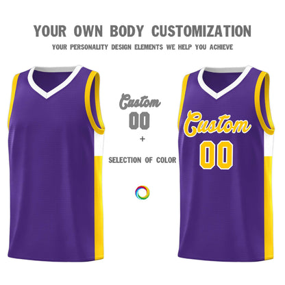 Custom Purple Gold-White Side Two-Tone Classic Sports Uniform Basketball Jersey