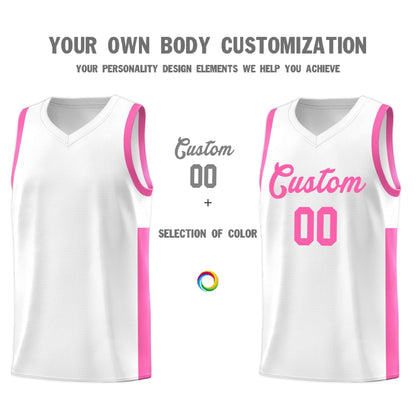 Custom White Pink Side Two-Tone Classic Sports Uniform Basketball Jersey