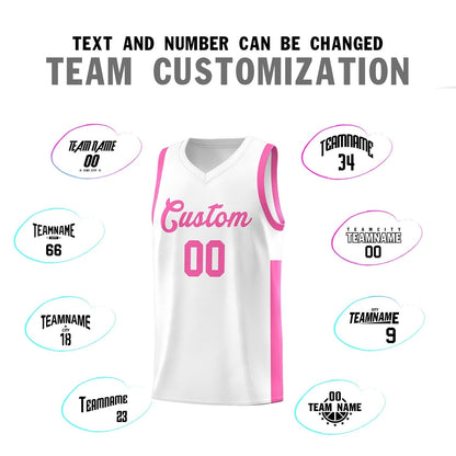 Custom White Pink Side Two-Tone Classic Sports Uniform Basketball Jersey