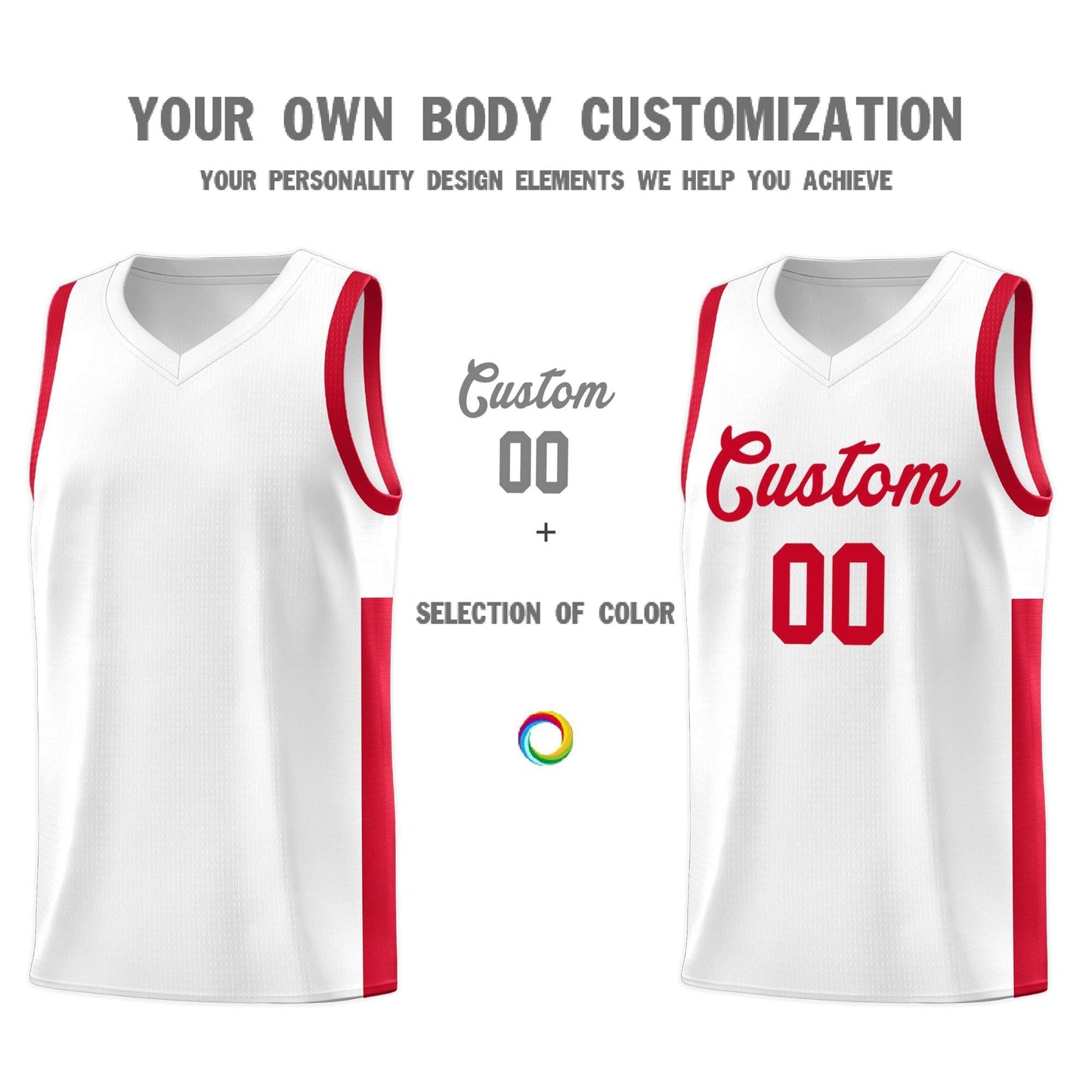 Custom White Red Side Two-Tone Classic Sports Uniform Basketball Jersey