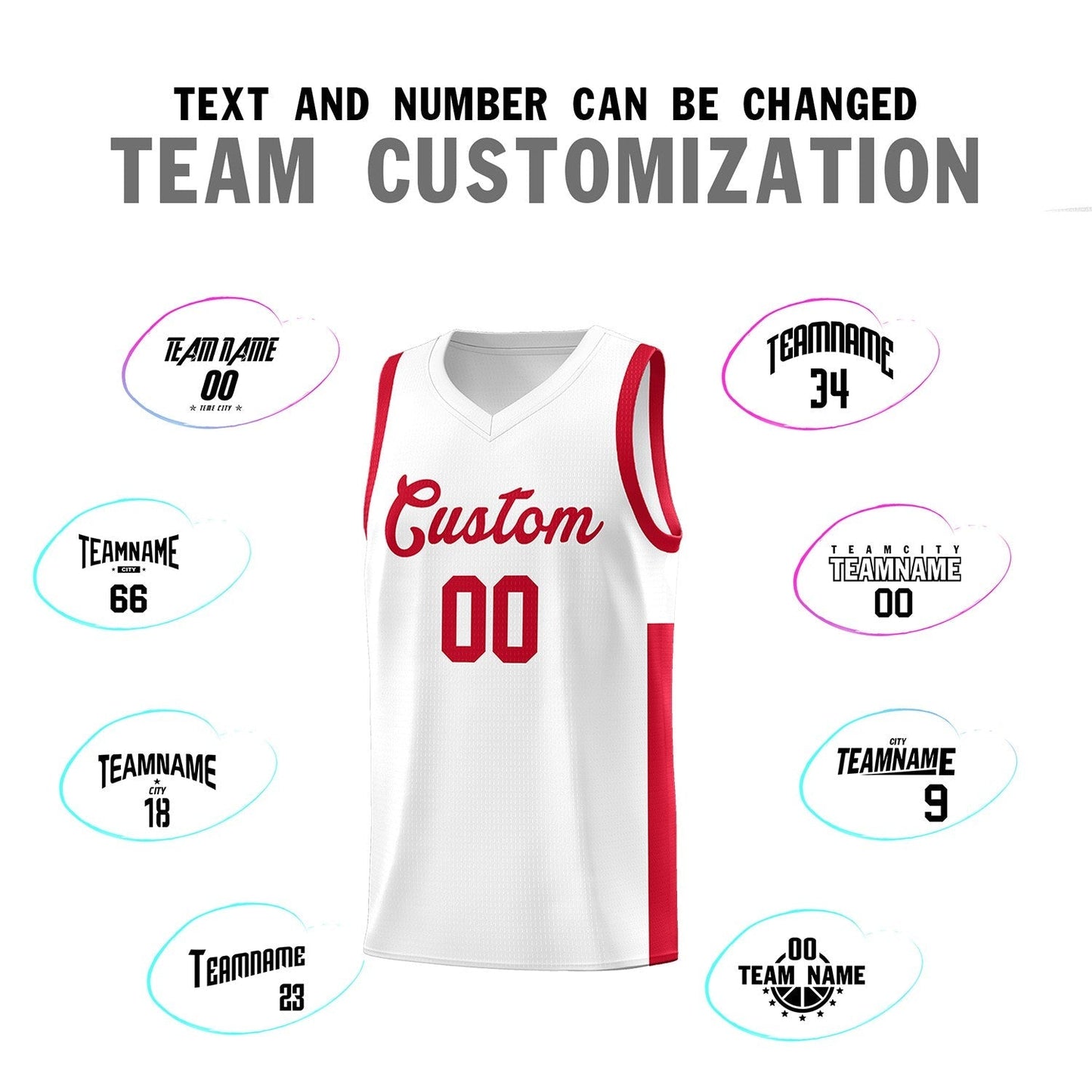 Custom White Red Side Two-Tone Classic Sports Uniform Basketball Jersey