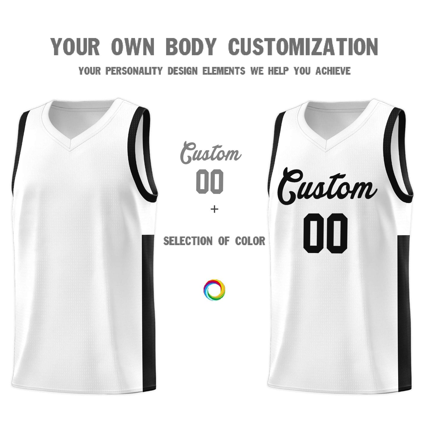 Custom White Black Side Two-Tone Classic Sports Uniform Basketball Jersey