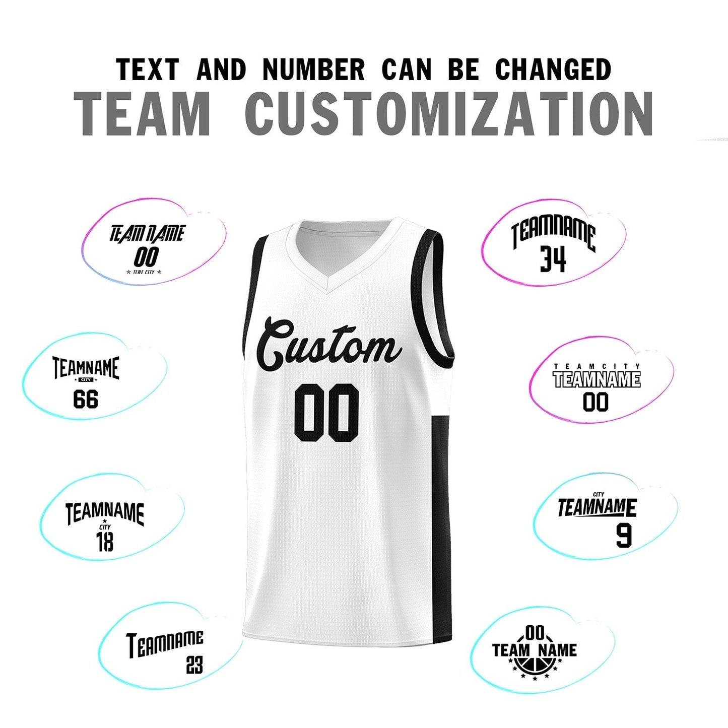 Custom White Black Side Two-Tone Classic Sports Uniform Basketball Jersey