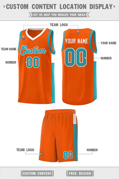 Custom Orange Aqua-White Side Two-Tone Classic Sports Uniform Basketball Jersey