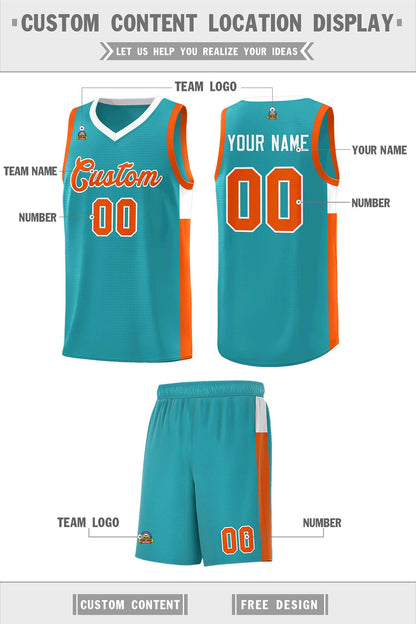 Custom Aqua Orange-White Side Two-Tone Classic Sports Uniform Basketball Jersey