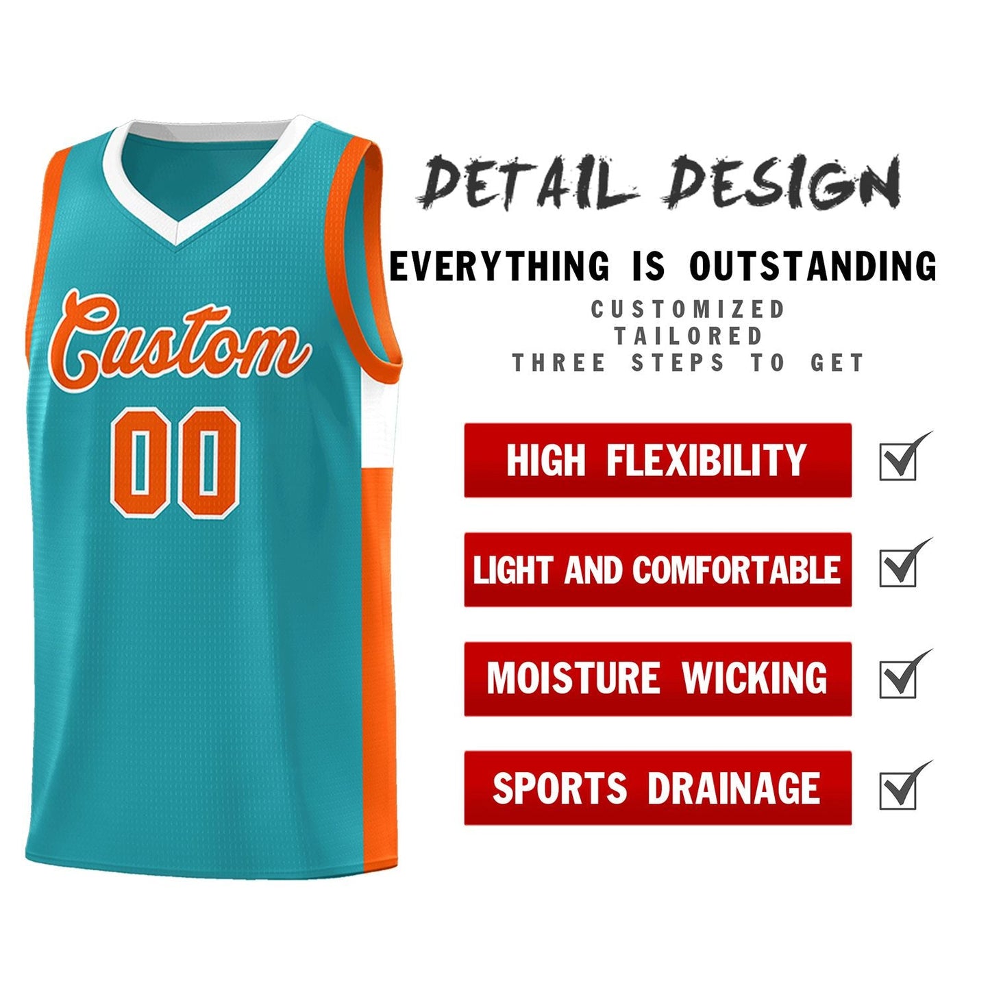 Custom Aqua Orange-White Side Two-Tone Classic Sports Uniform Basketball Jersey