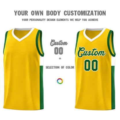 Custom Gold Green-White Side Two-Tone Classic Sports Uniform Basketball Jersey