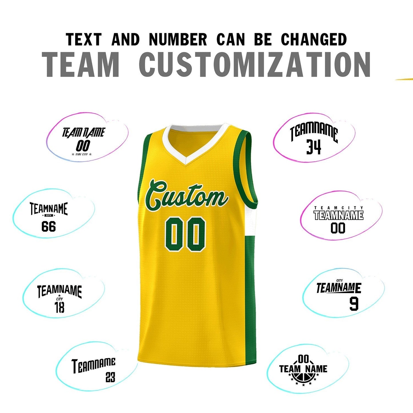 Custom Gold Green-White Side Two-Tone Classic Sports Uniform Basketball Jersey