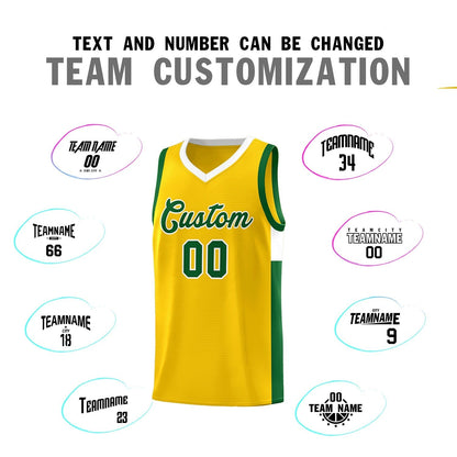 Custom Gold Green-White Side Two-Tone Classic Sports Uniform Basketball Jersey