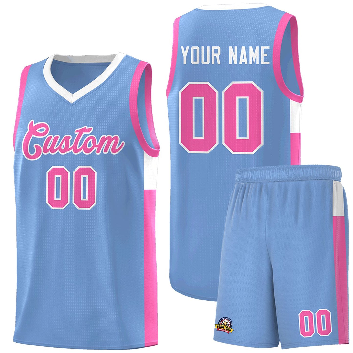 Custom Lt Blue Pink-White Side Two-Tone Classic Sports Uniform Basketball Jersey