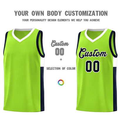 Custom Neon Green Navy-White Side Two-Tone Classic Sports Uniform Basketball Jersey