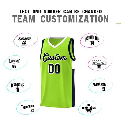 Custom Neon Green Navy-White Side Two-Tone Classic Sports Uniform Basketball Jersey